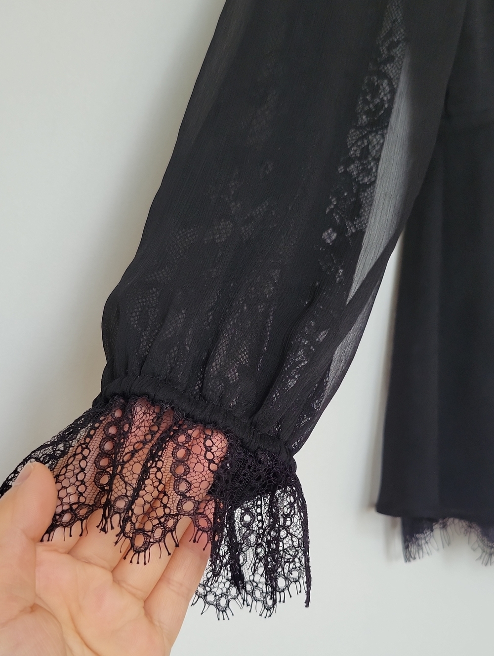 The Kooples Black Lace Sheer Long-Sleeve Peplum Blouse - Picture 8 of 15